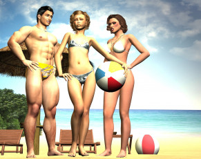 Картинка 3д+графика люди+ people девушки фон взгляд мяч парень