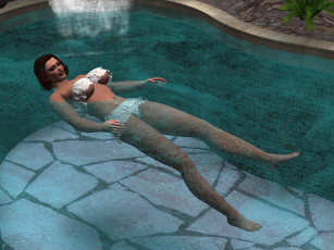 Картинка 3д+графика люди+ people фон взгляд девушка бикини бассейн