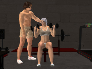 Картинка 3д+графика люди+ people взгляд гантели парень девушка фон