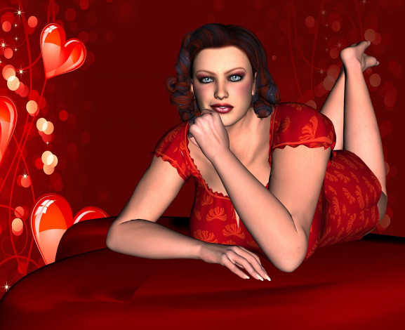 Обои картинки фото 3д графика, праздники , holidays, фон, взгляд, девушка, сердечки