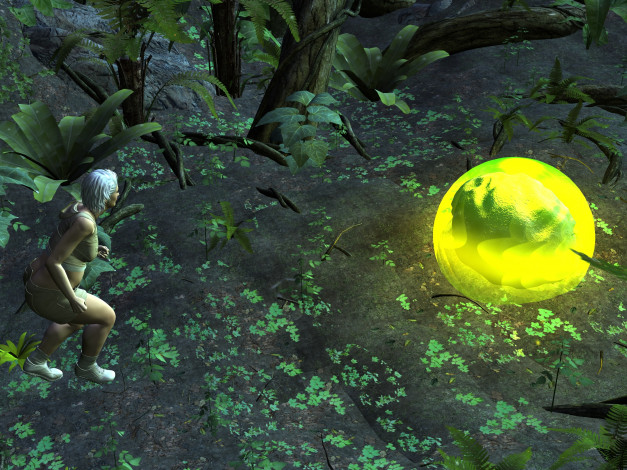 Обои картинки фото 3д графика, фантазия , fantasy, шар, фон, взгляд, девушка