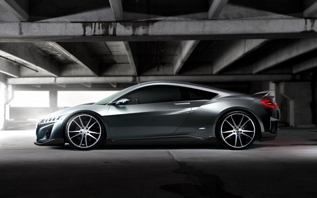 Обои картинки фото автомобили, acura, concept, здание, серебристая, nsx, акура