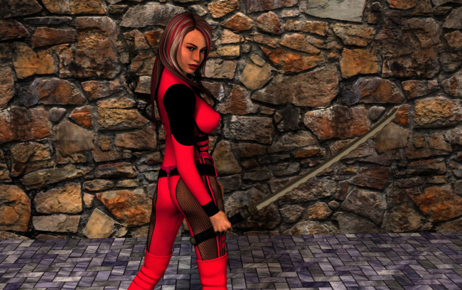 Обои картинки фото 3д графика, люди , people, оружие, взгляд, фон, девушка