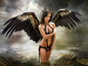 Картинка разное компьютерный+дизайн взгляд девушка фон рога крылья