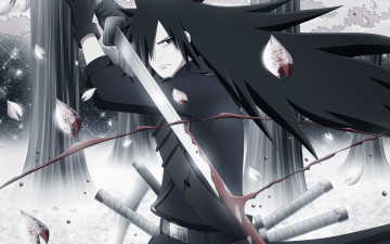Картинка аниме naruto учиха мадара мечи кровь