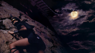 Картинка девушки -+креатив +косплей ниндзя дом ночь луна тучи