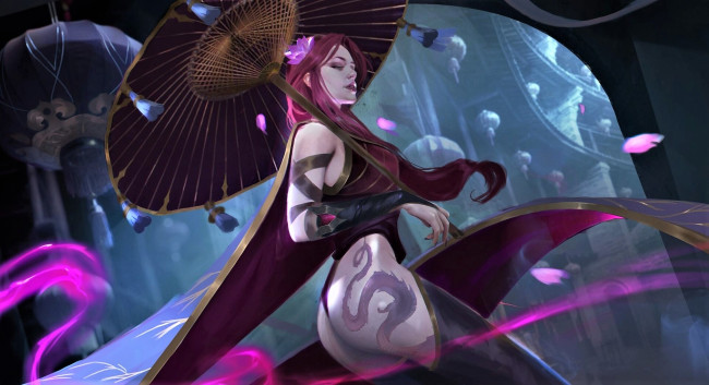 Обои картинки фото фэнтези, девушки, девушка, зонт, фонари, тату