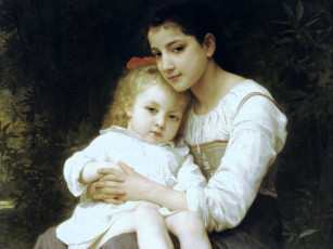 обоя adolphe-william bouguereau, рисованное, девочки, сестры