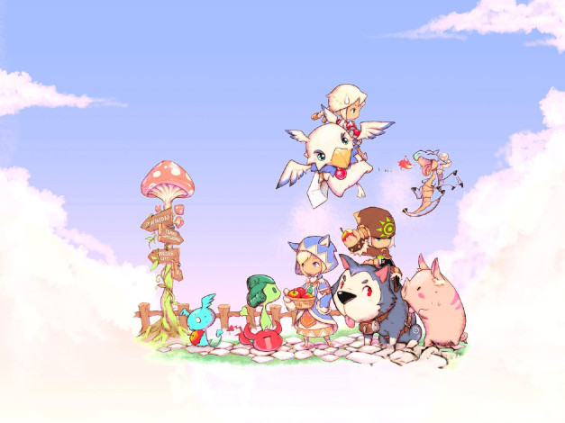 Обои картинки фото видео игры, dragonica, персонажи, животные, забор, грибы