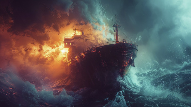 Обои картинки фото корабли, 3d, нейросеть, шторм, корабль