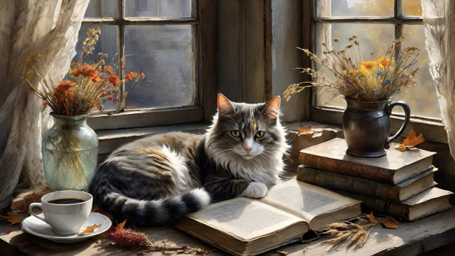 Обои картинки фото рисованное, животные,  коты, кот, кошка