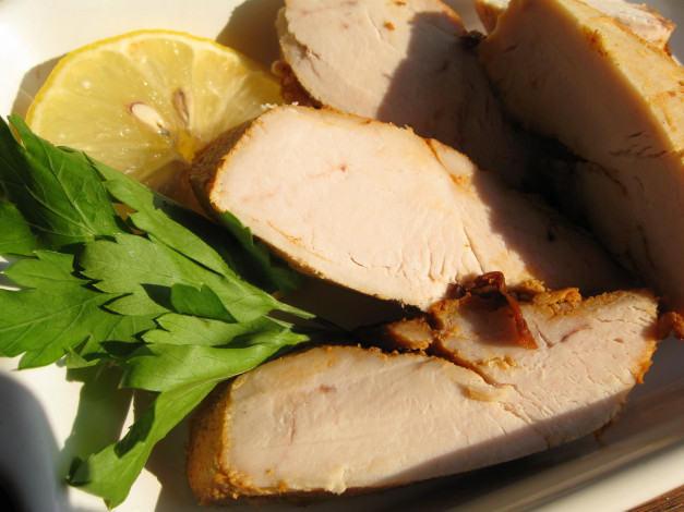 Обои картинки фото автор, varvarra, еда, мясные, блюда, лимон, зелень, мясо