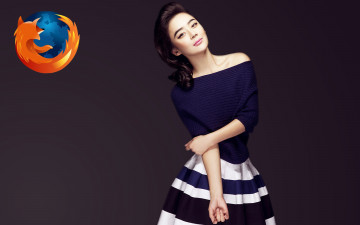 обоя компьютеры, mozilla, firefox, логотип, азиатка, девушка