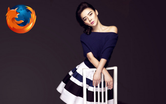 Обои картинки фото компьютеры, mozilla, firefox, логотип, девушка, азиатка