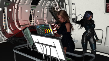 Картинка 3д+графика fantasy+ фантазия оружие девушки пульт