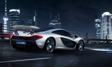 Картинка 2014+mc+laren+p1 автомобили mclaren ночь серебристый mc laren