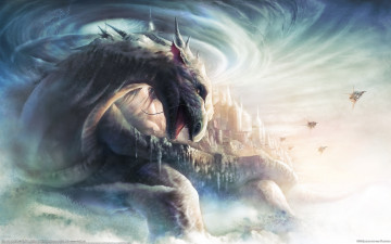 Картинка bin+wee фэнтези драконы bin wee молнии город звездолёты дракон