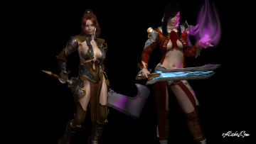 Картинка 3д+графика фантазия+ fantasy девушки магия мечи фон взгляд