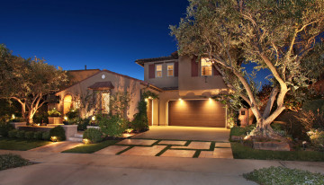 Картинка города -+здания +дома фонари ночь деревья ландшафт дом