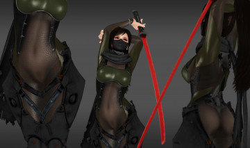 Картинка 3д+графика аниме+ anime оружие фон взгляд девушки