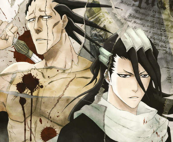 Обои картинки фото аниме, bleach, кенпачи, блич, кучики, бьякуя