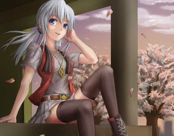 Обои картинки фото аниме, unknown,  другое, фон, взгляд, девушка