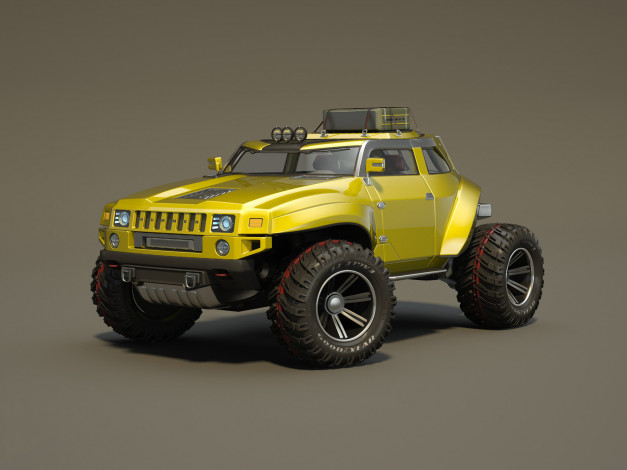 Обои картинки фото hummer hb concept, автомобили, 3д, серый, фон, concept, hb, car, 3d, hummer