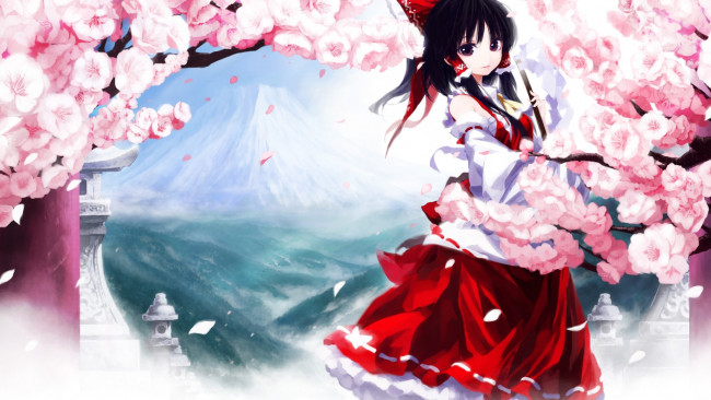 Обои картинки фото аниме, touhou, девушка, взгляд, фон