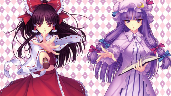 Обои картинки фото аниме, touhou, девушки, взгляд, фон