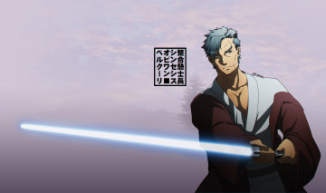 Картинка аниме оружие +техника +технологии фон взгляд мужчина