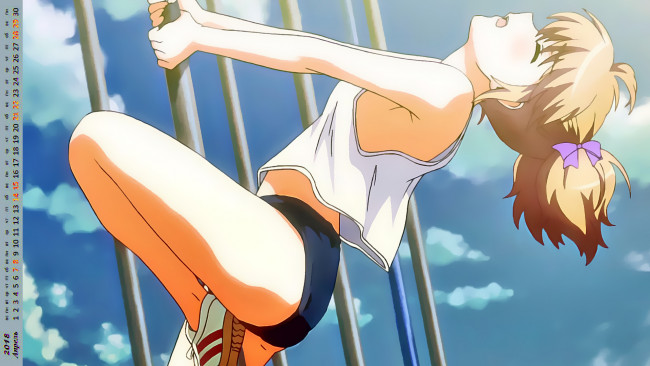 Обои картинки фото календари, аниме, девочка, упражнение