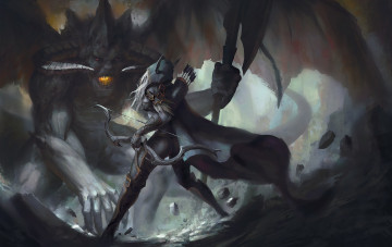 Картинка видео+игры diablo+ii плащ девушка фон демон лук