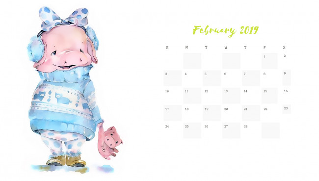 Обои картинки фото календари, рисованные,  векторная графика, наушники, поросенок, бант, игрушка, свинья