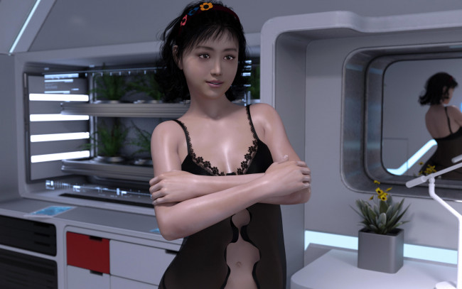 Обои картинки фото 3д графика, фантазия , fantasy, фон, взгляд, девушка