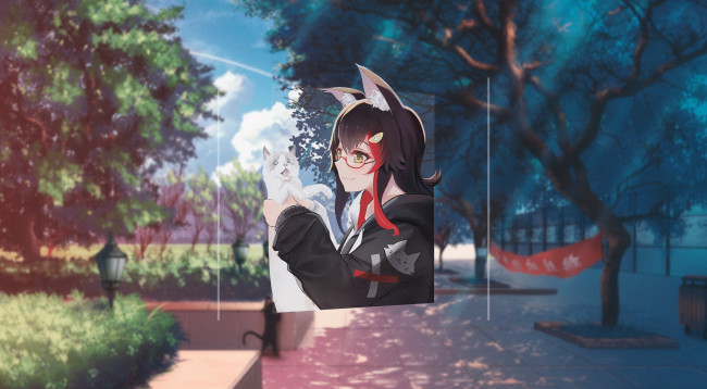 Обои картинки фото аниме, животные,  существа, девушка