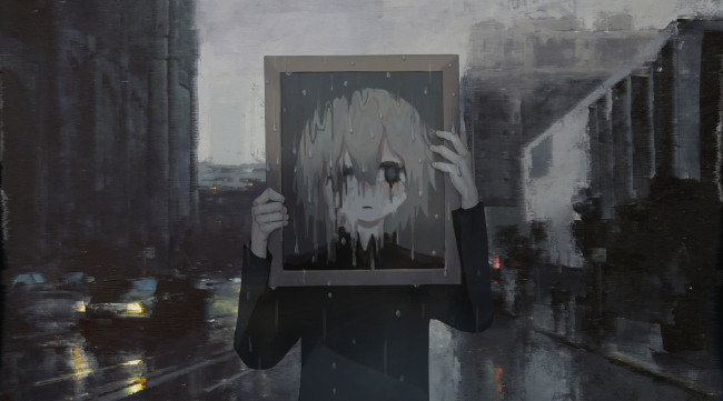 Обои картинки фото аниме, город,  улицы,  интерьер,  здания, мальчик