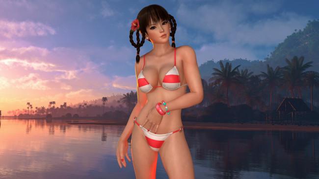 Обои картинки фото 3д графика, аниме , anime, девушка, фон, взгляд, купальник, вода, беседка