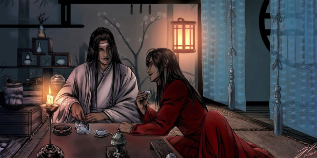 Обои картинки фото аниме, mo dao zu shi, вэй, усянь, лань, ванцзы, чаепитие