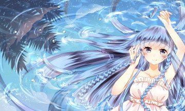 Картинка аниме vocaloid девушка косы вода