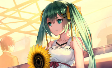 Картинка аниме vocaloid девушка подсолнух
