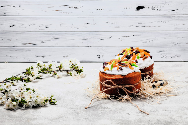 Обои картинки фото праздничные, пасха, куличи, ветки, цветение