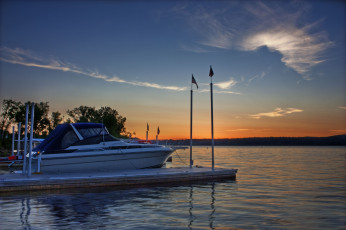 Картинка корабли порты причалы катера закат