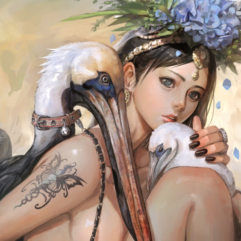 Обои картинки фото фэнтези, девушки, девушка, птица