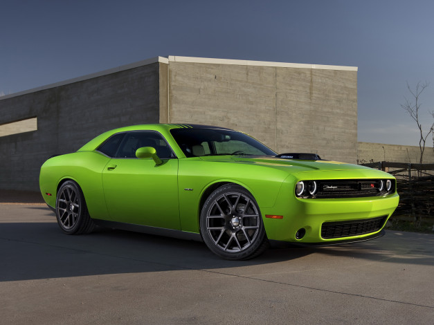 Обои картинки фото автомобили, dodge, challenger, зеленый, 2015, lc, r-t, shaker