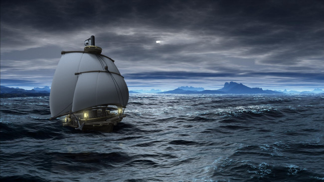 Обои картинки фото фэнтези, фотоарт, парусник, море