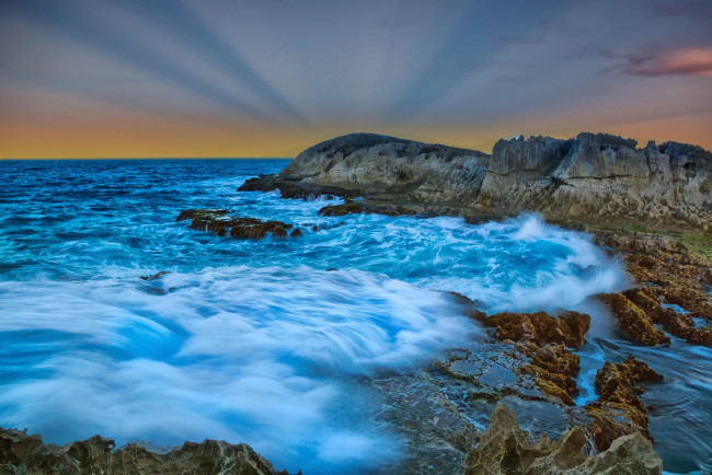 Обои картинки фото природа, побережье, океан, горизонт, прибой, скалы, бухта