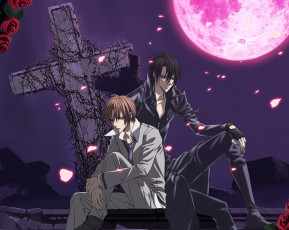 обоя аниме, uragiri wa boku no namae wo shitteiru, кровавая, луна, ночь, крест, art, розы, парни, предательство, знает, моё, имя, uragiri, wa, boku, no, namae, wo, shitteiru, hotaru, odagiri, luka, crosszeria, yuki, giou, двое