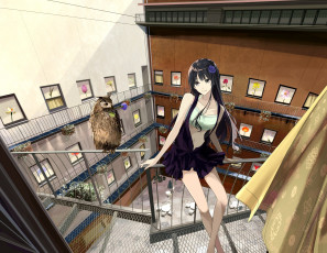 Картинка аниме город +улицы +здания взгляд фон девушка