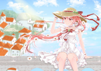 Картинка аниме город +улицы +здания девушка фон взгляд