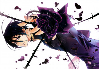 Картинка аниме kiss+of+rose+princess стебли с шипами чёрная роза красные глаза лепестки белый фон art mutsuki kurama парень kiss of rose princess aya shouoto